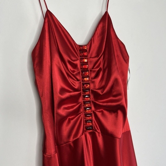 De Laru Red Satin Midi Dress Vtg Spaghetti Straps Y2K Womens 5/6 Deadstock *Read - Picture 14 of 16
